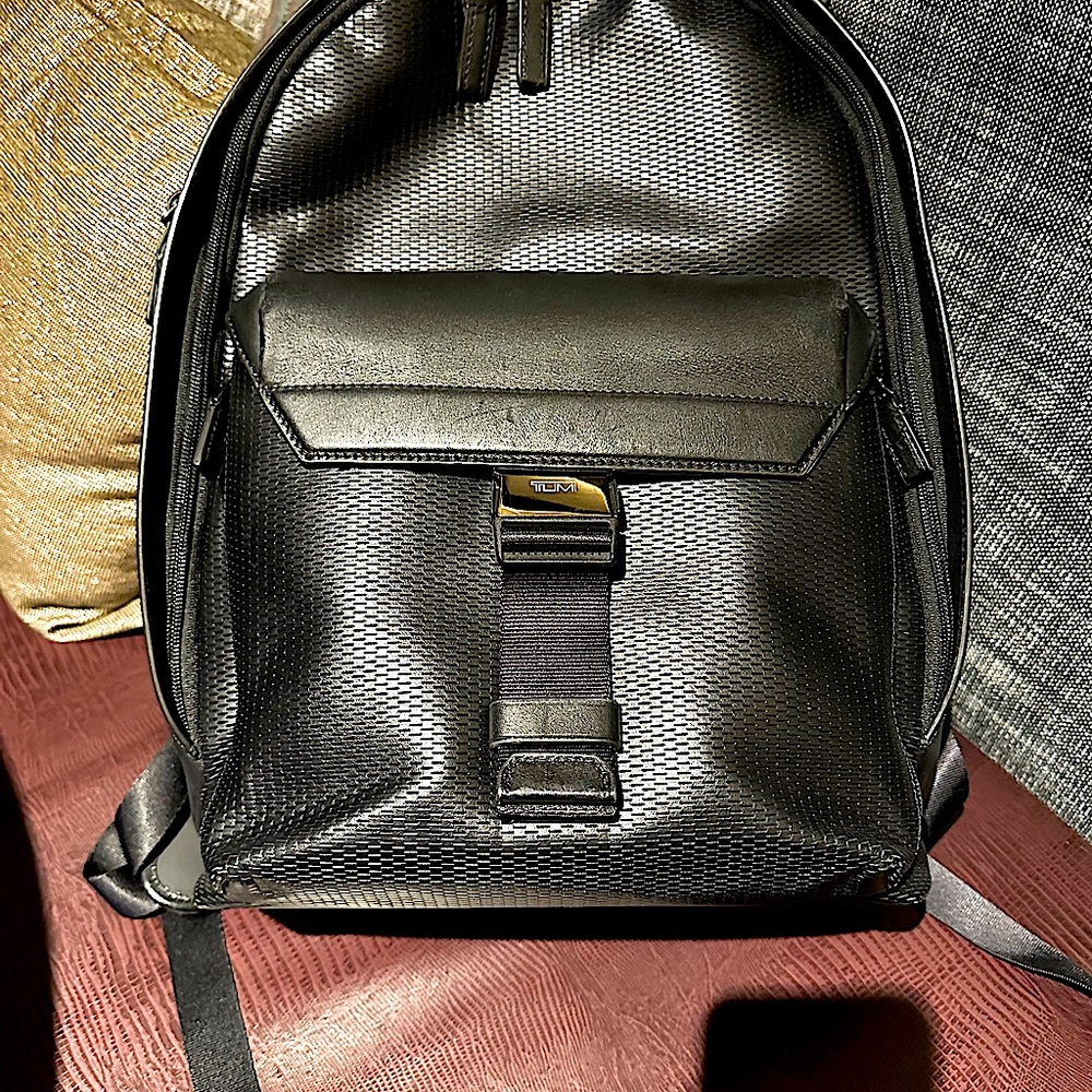 Tumi Ashton Dolton Backpack — Black Perforated Leather